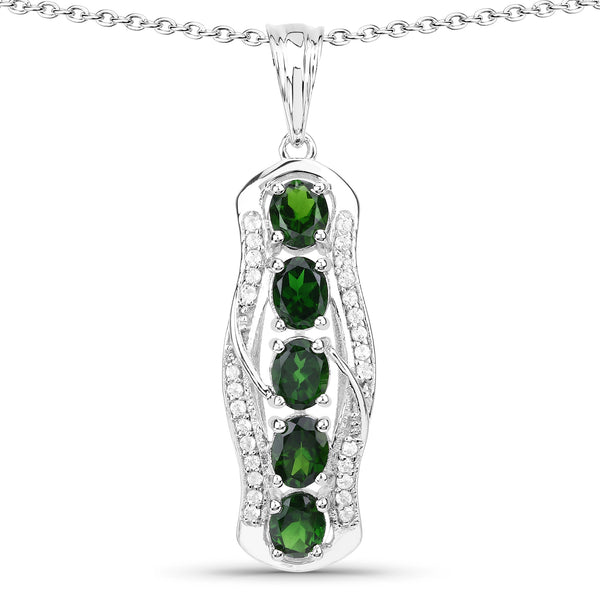 Genuine 5-Stone Chrome Diopside and White Topaz Sterling Silver Pendant