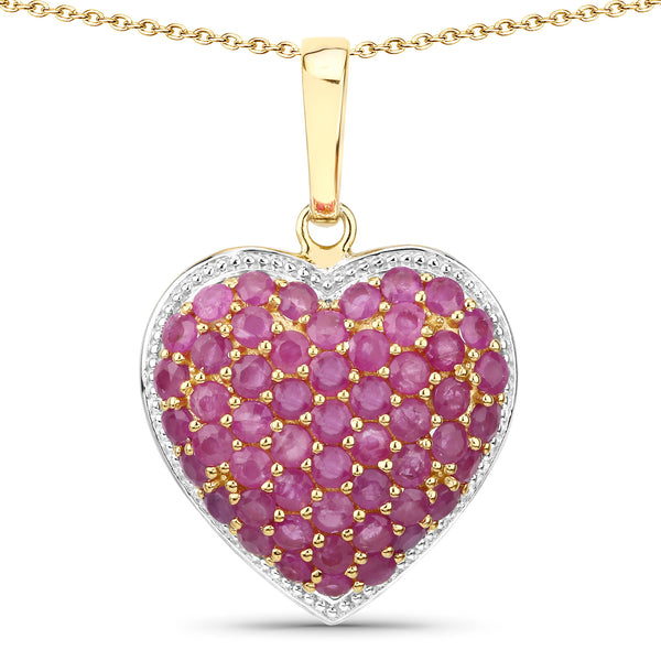 Genuine 14K Yellow Gold Plated Plated Ruby Heart-Shape Cluster Sterling Silver Pendant