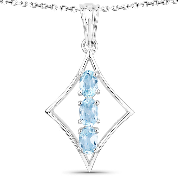 Genuine 3-Stone Blue Topaz Sterling Silver Pendant