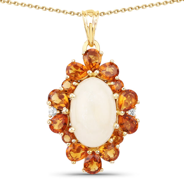 Genuine 14K Yellow Gold Plated Plated Ethiopian Opal, Madeira Citrine and White Topaz Sterling Silver Pendant