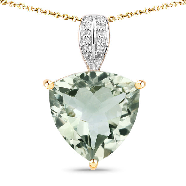 Genuine 14K Yellow Gold Plated Plated Green Amethyst and White Topaz Sterling Silver Pendant