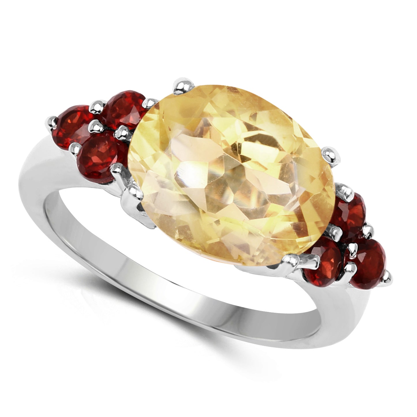 Genuine Citrine and Garnet Sterling Silver Graduated Ring