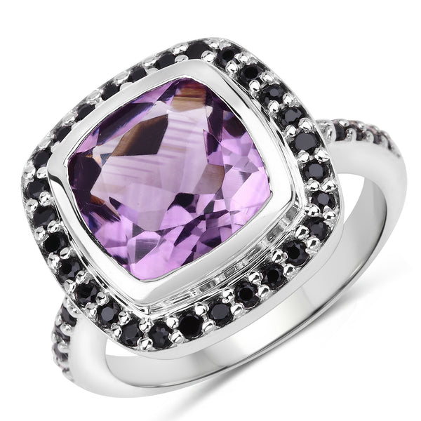 Genuine Amethyst and Black Spinel Sterling Silver Graduated Ring