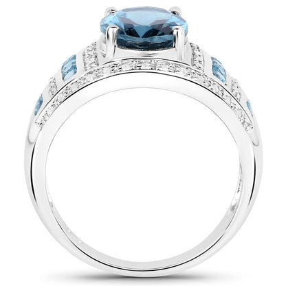 Genuine London Blue Topaz and White Topaz Sterling Silver Graduated Ring