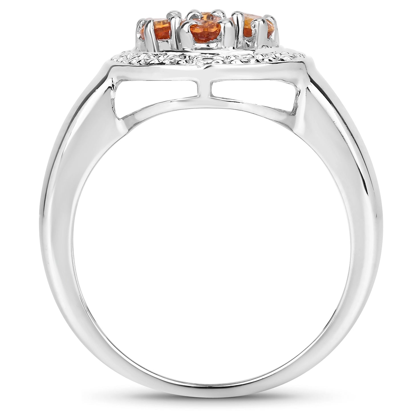 Genuine Orange Sapphire Sterling Silver Cluster Ring