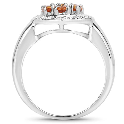 Genuine Orange Sapphire Sterling Silver Cluster Ring