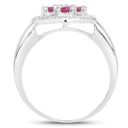 Genuine Ruby Sterling Silver Cluster Ring