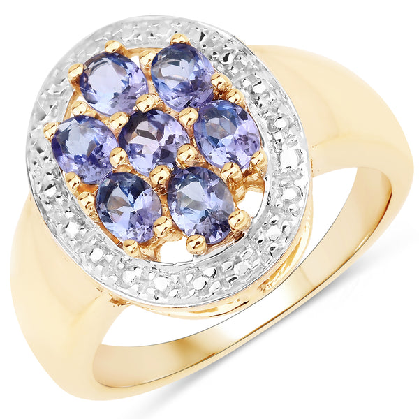 Genuine 14K Yellow Gold Plated Tanzanite Sterling Silver Ring