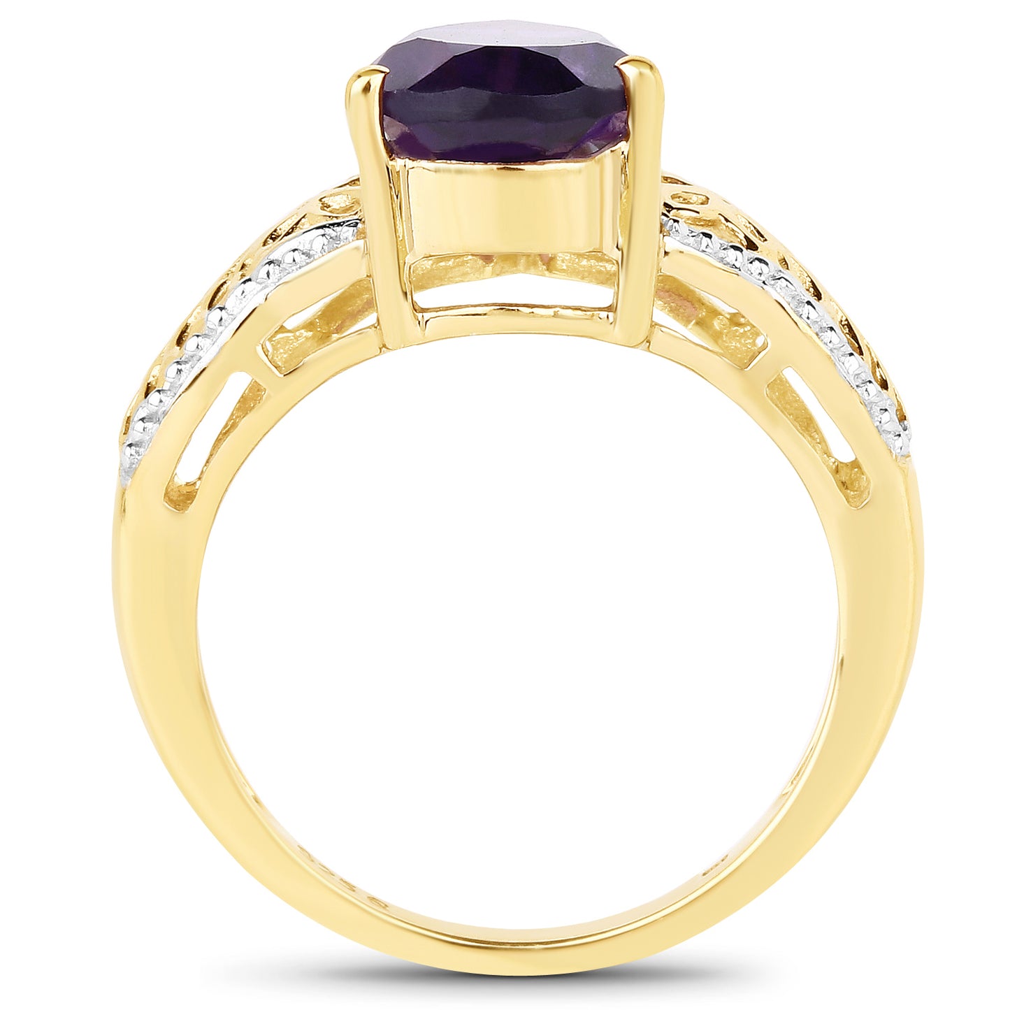 Genuine 14K Yellow Gold Plated Amethyst Sterling Silver Ring