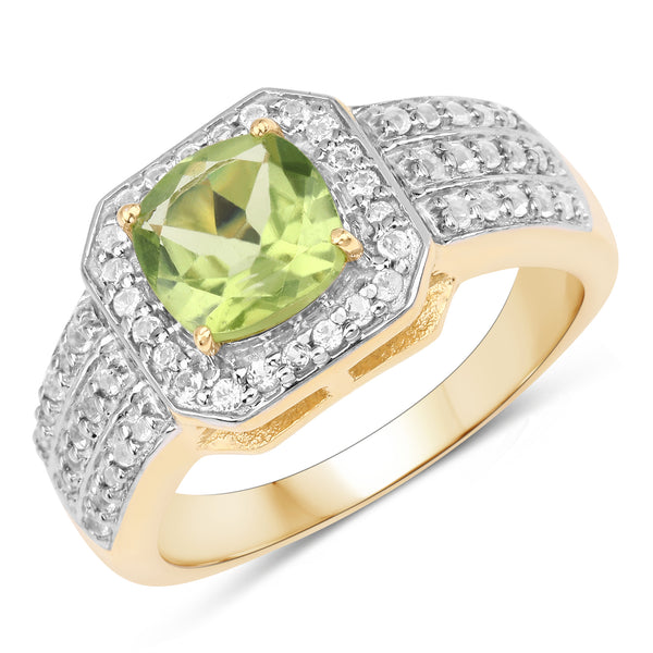 Genuine 14K Yellow Gold Plated Peridot and White Topaz Sterling Silver Ring