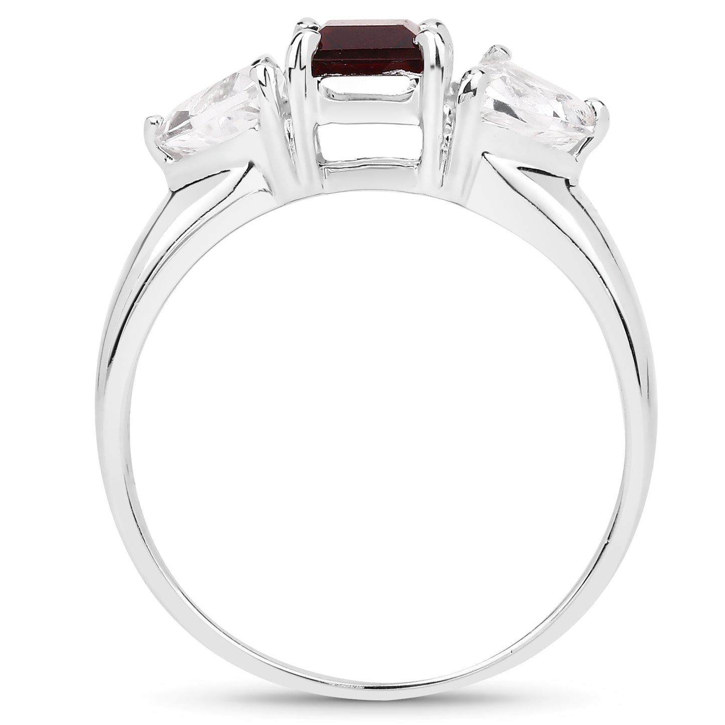 Genuine Garnet and White Topaz Sterling Silver 3-Stone Graduated Ring