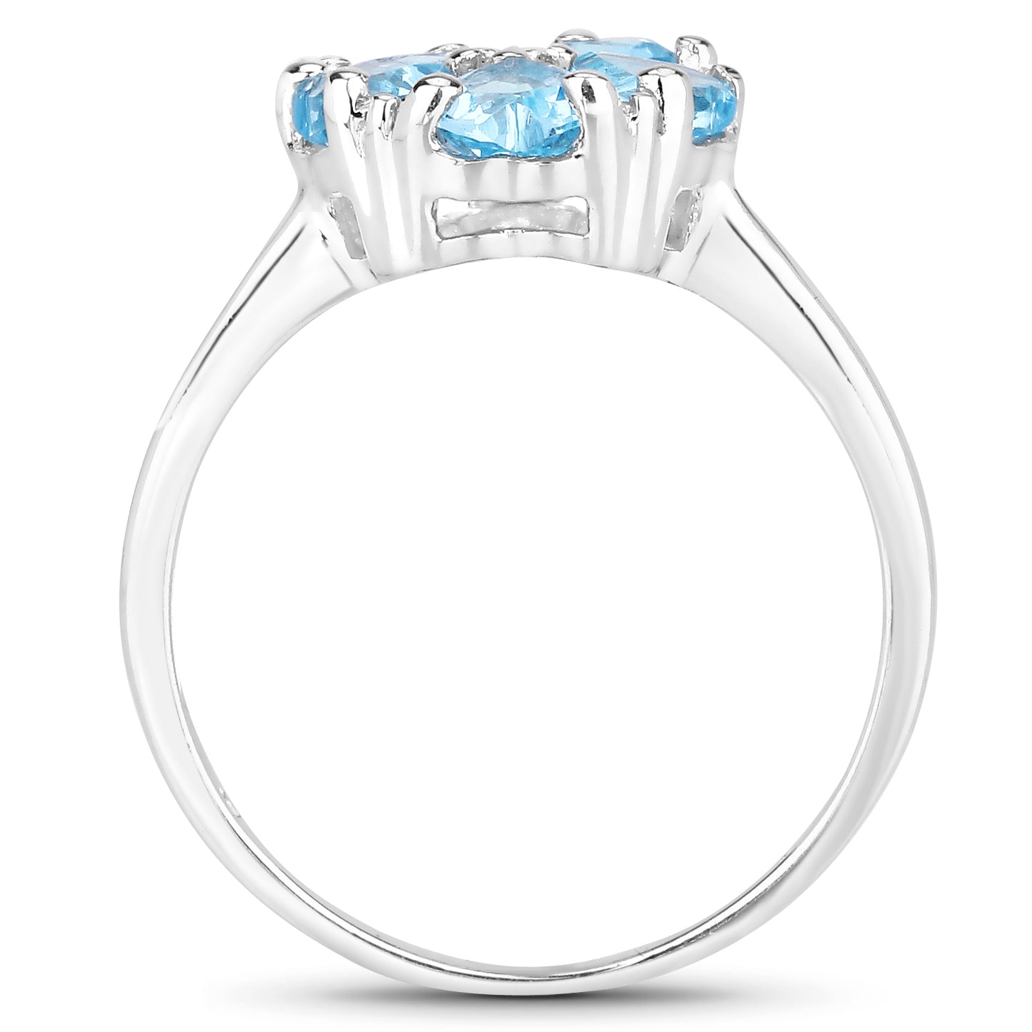 Genuine Swiss Blue Topaz and White Topaz Sterling Silver Floral Ring