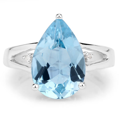 Genuine Blue Topaz and White Diamond Sterling Silver Graduated Ring