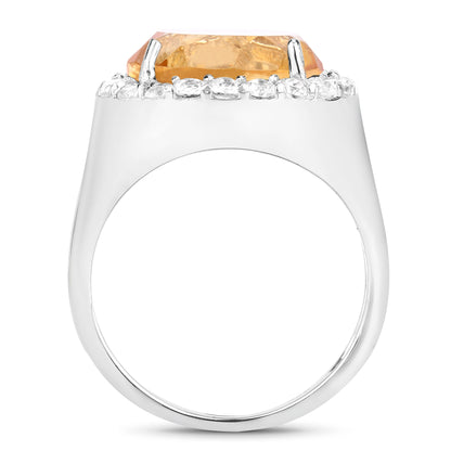 Genuine Madeira Citrine and White Topaz Sterling Silver Halo Ring