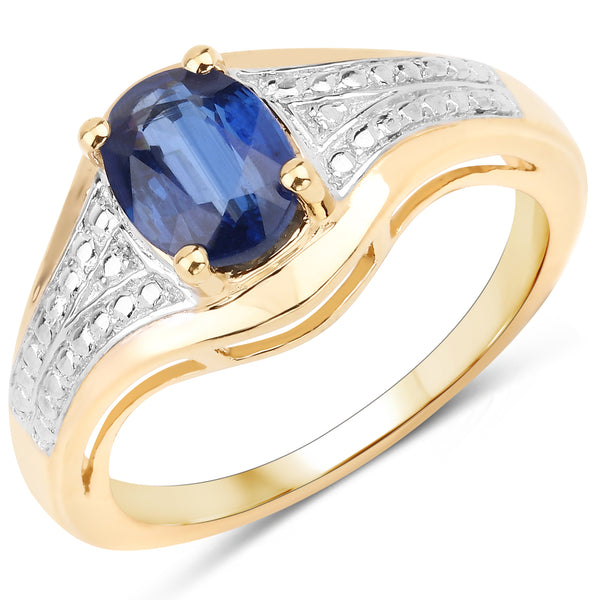 Genuine 14K Yellow Gold Plated Kyanite Sterling Silver Solitaire Ring