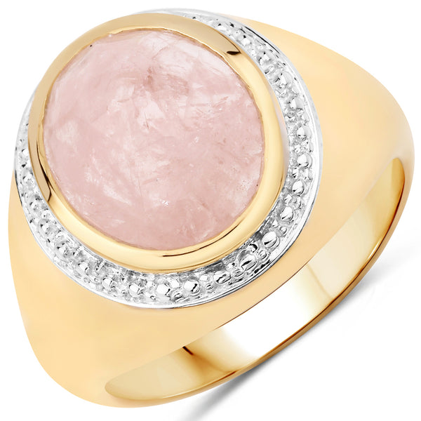 Genuine 14K Yellow Gold Plated Morganite Sterling Silver Solitaire Ring