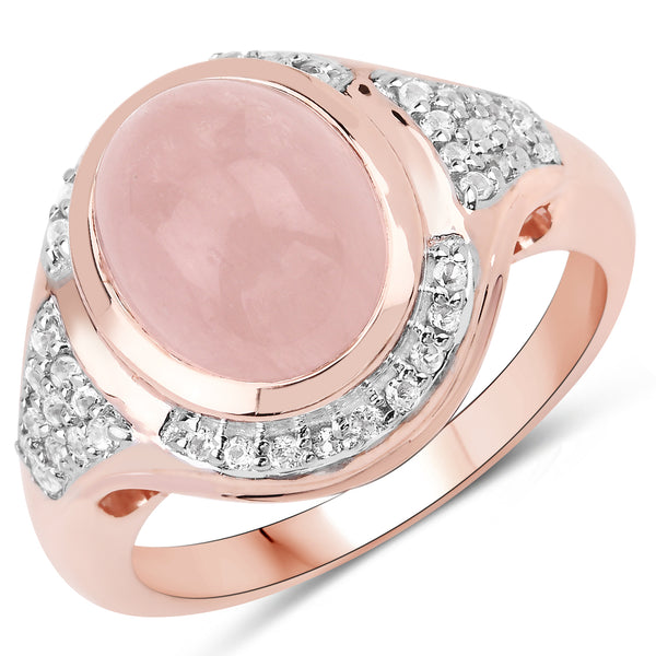 Genuine 14K Rose Gold Plated Morganite and White Topaz Sterling Silver Ring