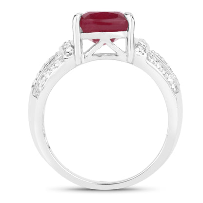 Glass Filled Ruby and White Topaz Sterling Silver Graduated Ring