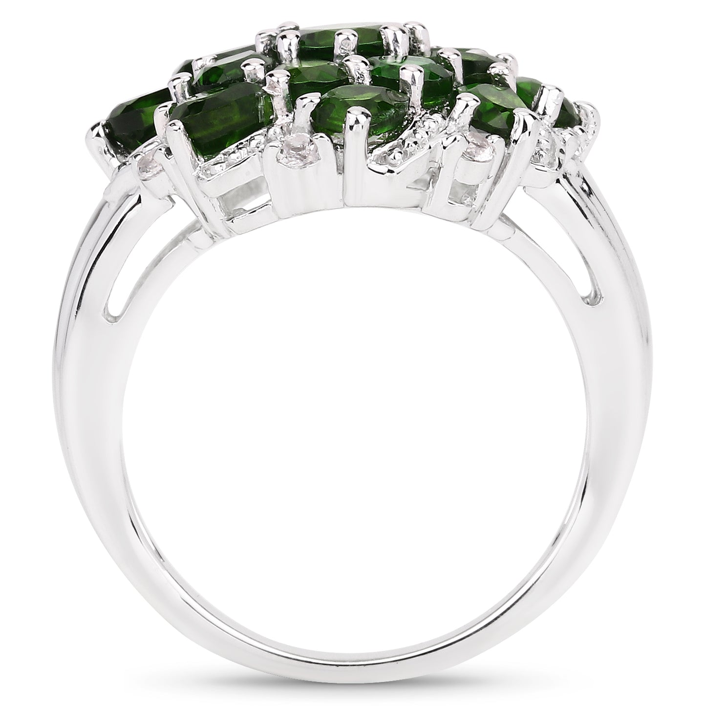 Genuine Chrome Diopside and White Topaz Sterling Silver Cluster Ring