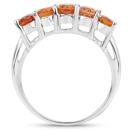 Genuine Orange Sapphire Sterling Silver 5-Stone Graduated Ring