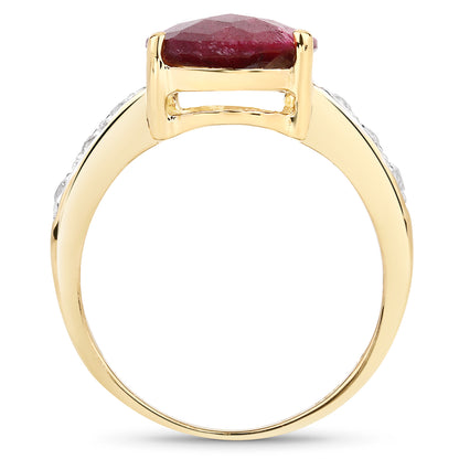 14K Yellow Gold Plated Dyed Ruby and White Topaz Sterling Silver Ring