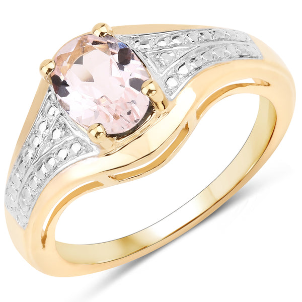 Genuine 14K Yellow Gold Plated Morganite Sterling Silver Ring