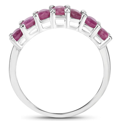 Genuine 7-Stone Ruby Sterling Silver Band Ring