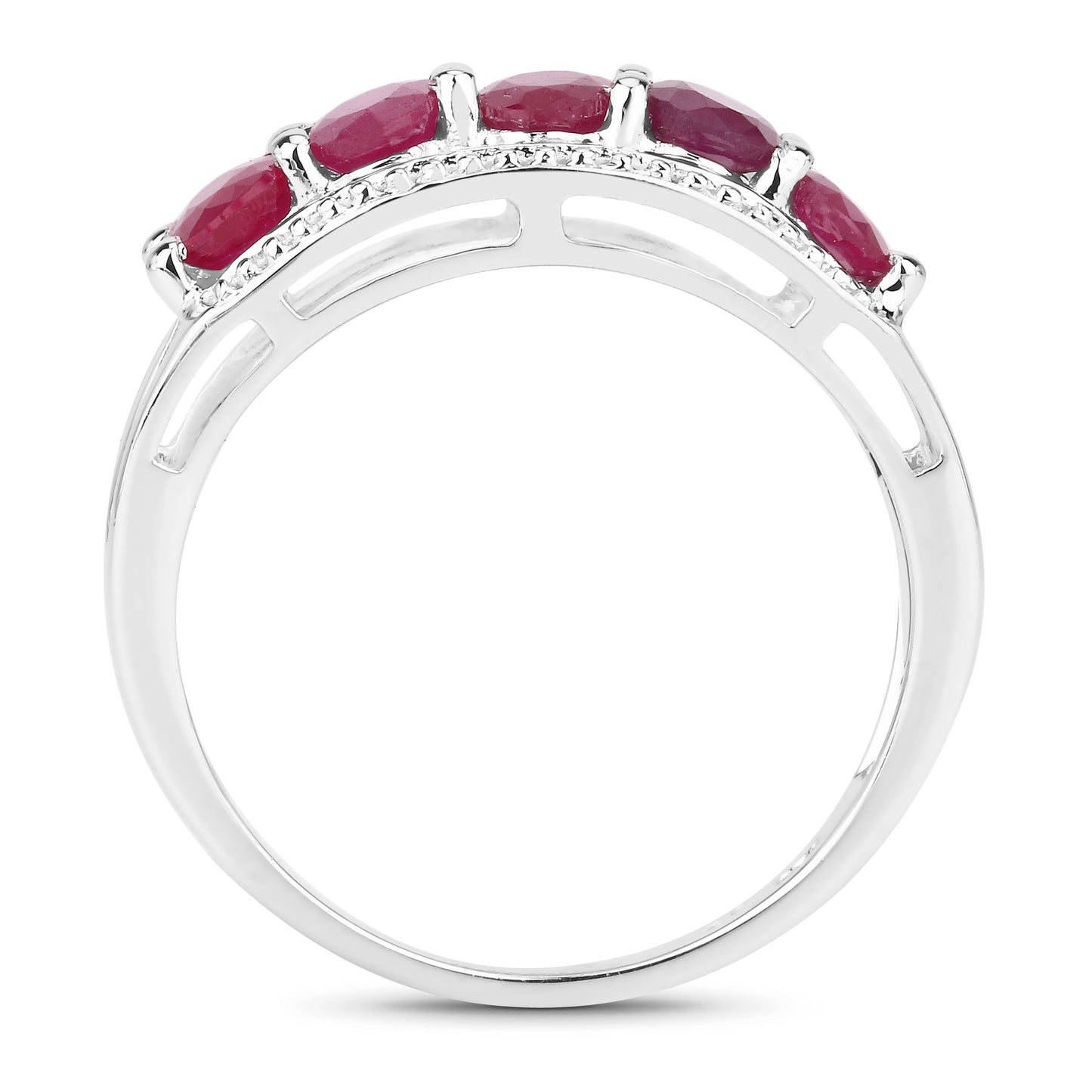 Genuine Ruby and White Diamond Sterling Silver 5-Stone Graduated Ring