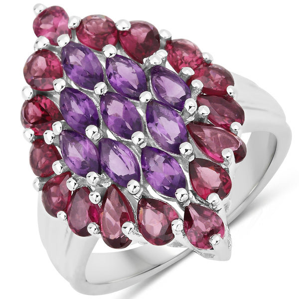 Genuine Amethyst and Rhodolite Sterling Silver Graduated Ring