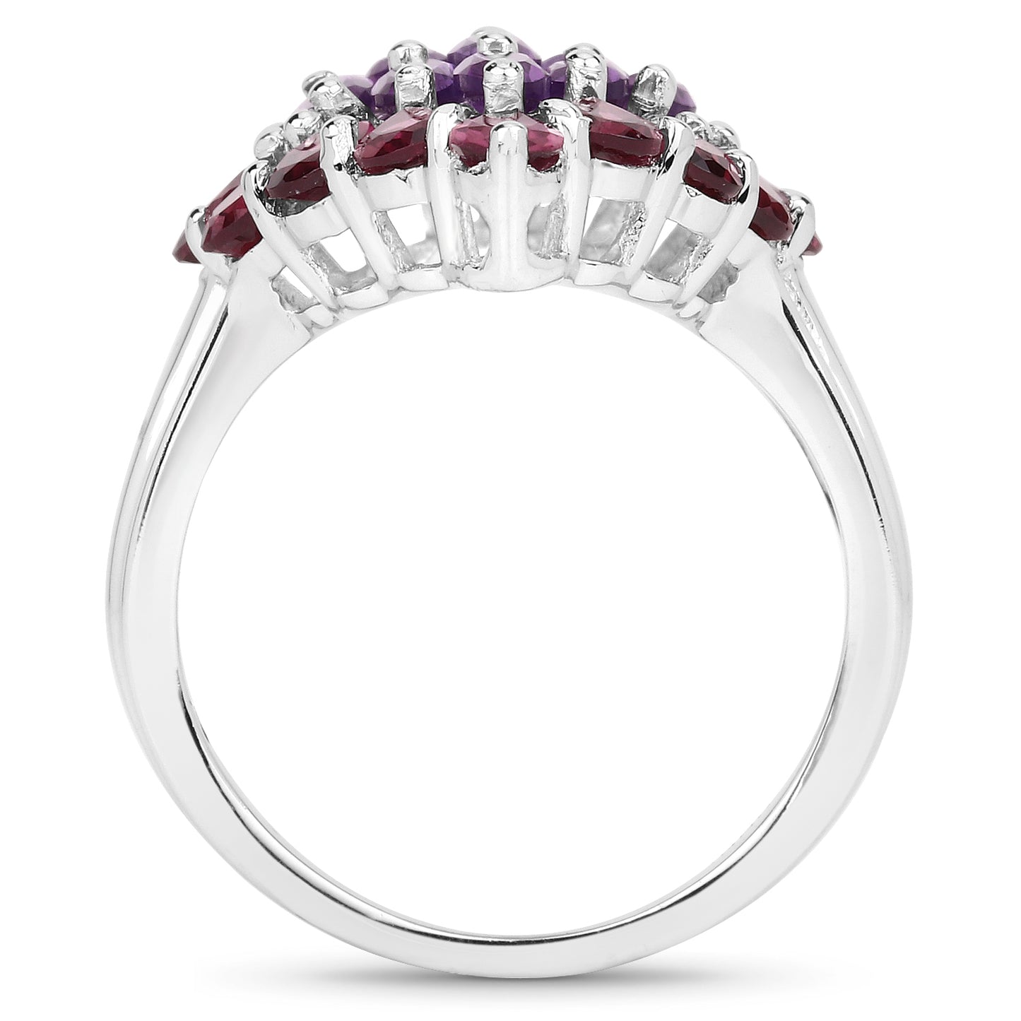 Genuine Amethyst and Rhodolite Sterling Silver Graduated Ring