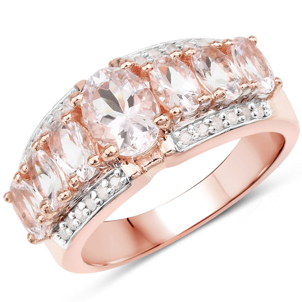 Genuine 14K Rose Gold Plated Morganite and White Topaz Sterling Silver Graduated Ring