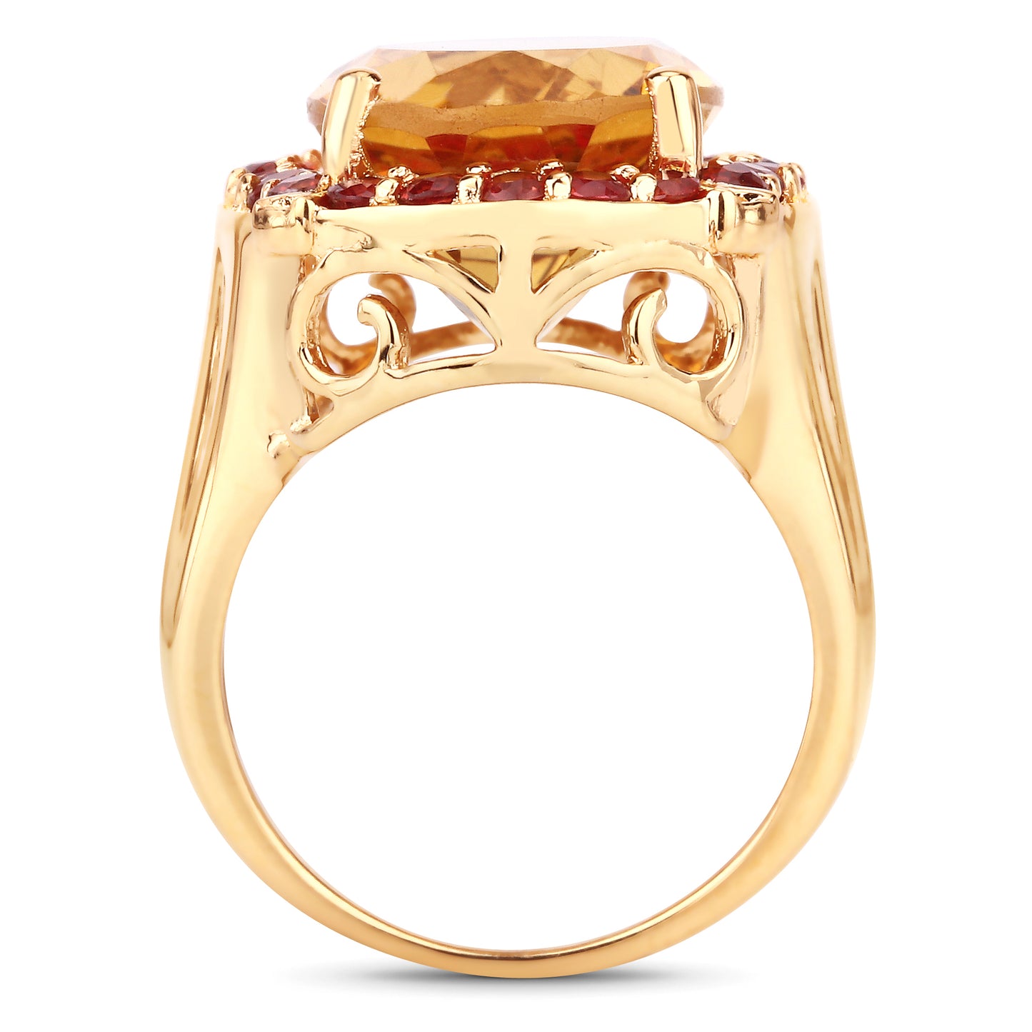 Genuine 14K Yellow Gold Plated Madeira Citrine and Red Orange Sapphire Sterling Silver Ring