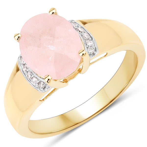 Genuine 14K Yellow Gold Plated Morganite and White Diamond Sterling Siver Bridge Ring