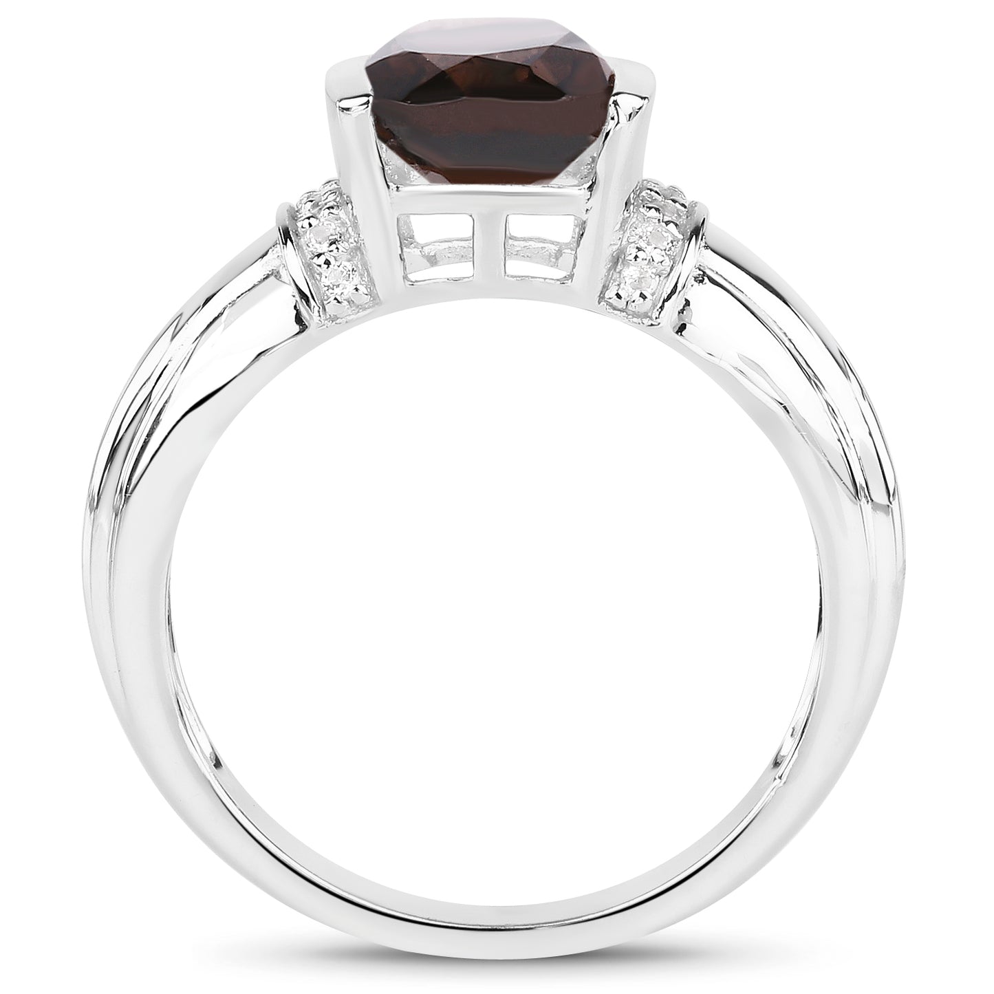 Genuine Smoky Quartz and White Topaz Sterling Silver Graduated Ring