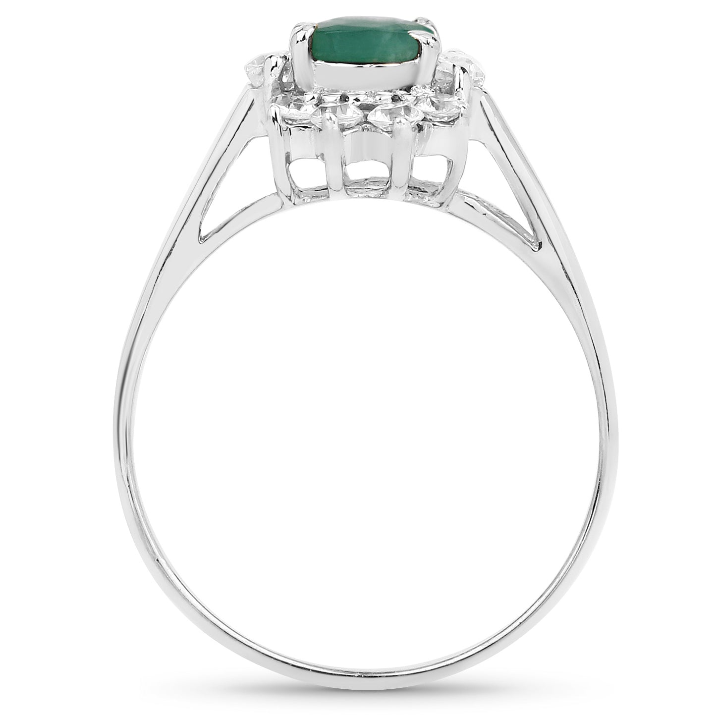 Genuine Emerald and White Topaz Sterling Silver Cocktail Ring