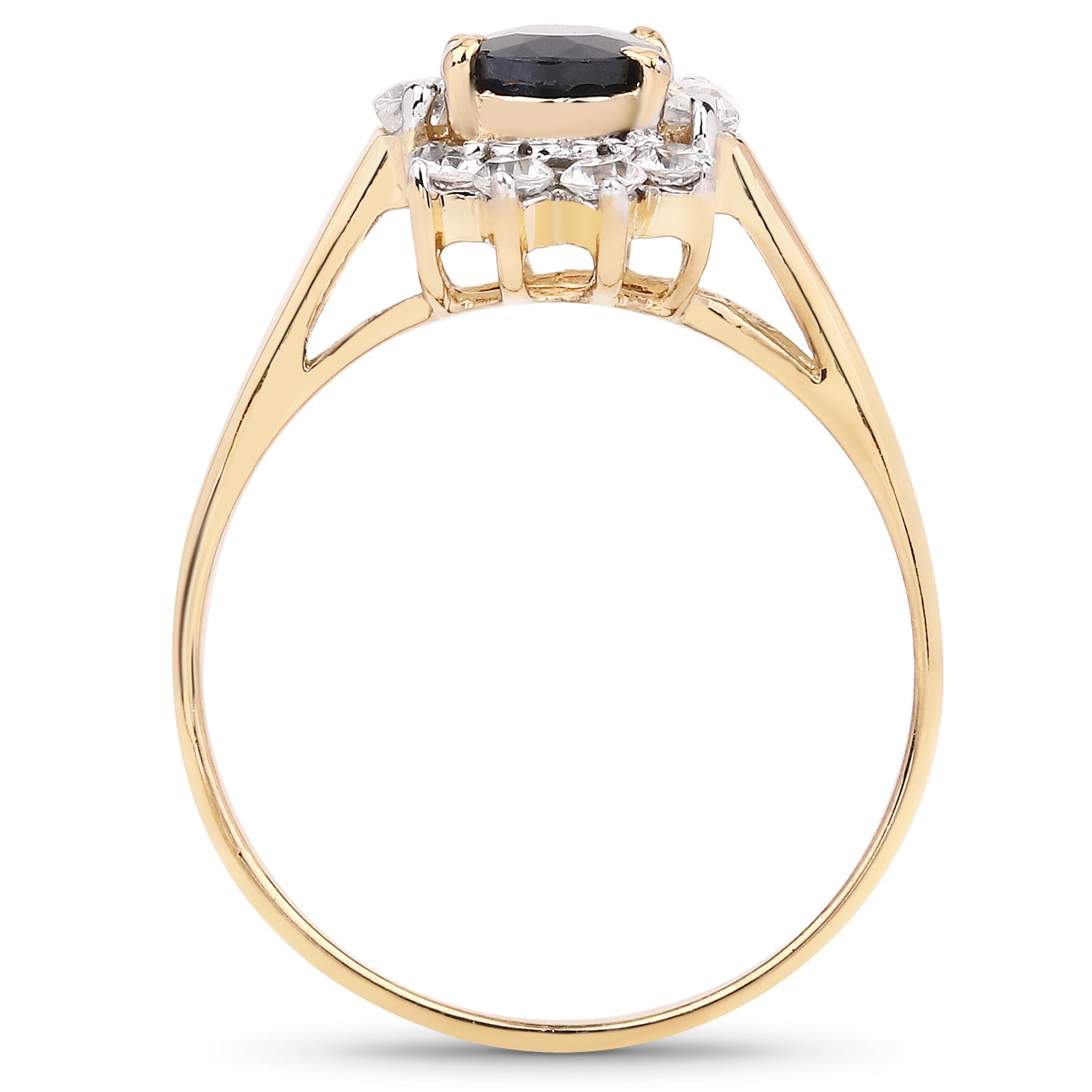 Genuine 14K Yellow Gold Plated Black Sapphire and White Topaz Sterling Silver Cocktail Ring