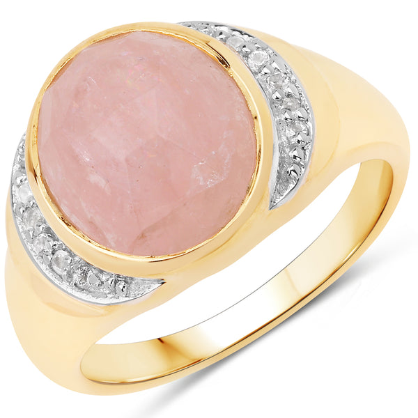 Genuine 14K Yellow Gold Plated Morganite and White Topaz Sterling Silver Bridge Ring