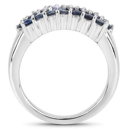 Genuine Blue Sapphire Sterling Silver Cluster Ring