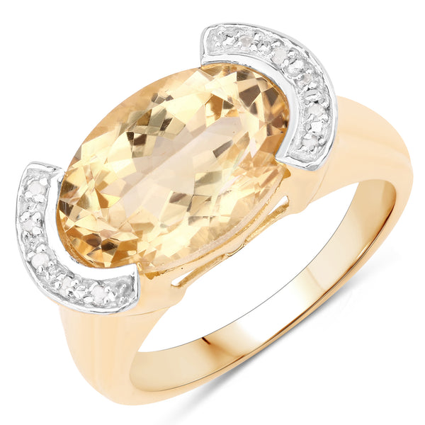 Genuine 14K Yellow Gold Plated Citrine and White Diamond Sterling Silver Bypass Ring