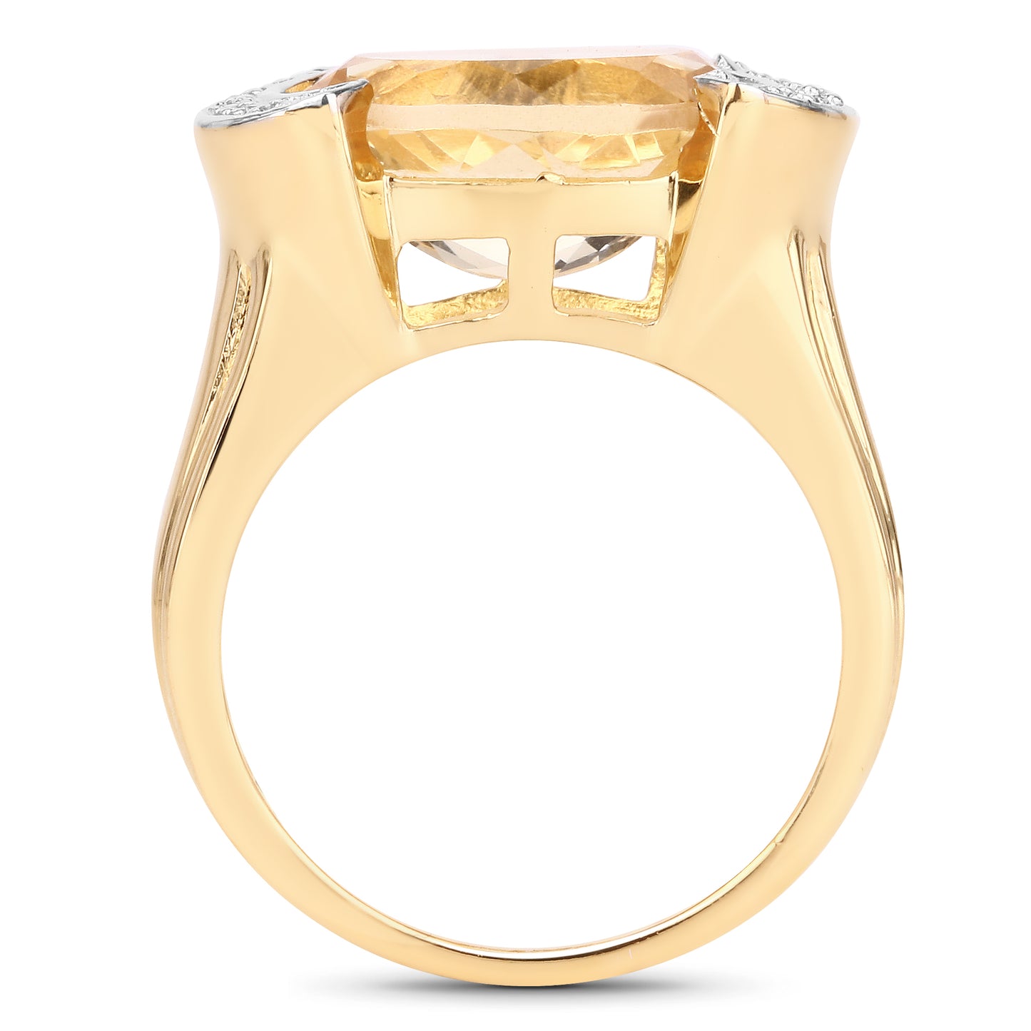 Genuine 14K Yellow Gold Plated Citrine and White Diamond Sterling Silver Bypass Ring