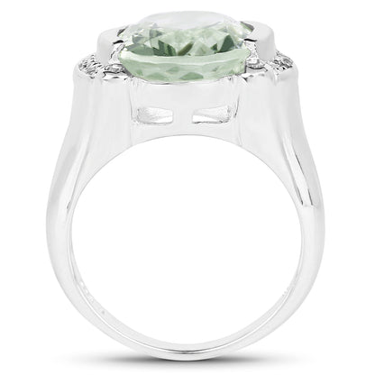 Genuine Green Amethyst, White Topaz and White Diamond Sterling Silver Graduated Ring