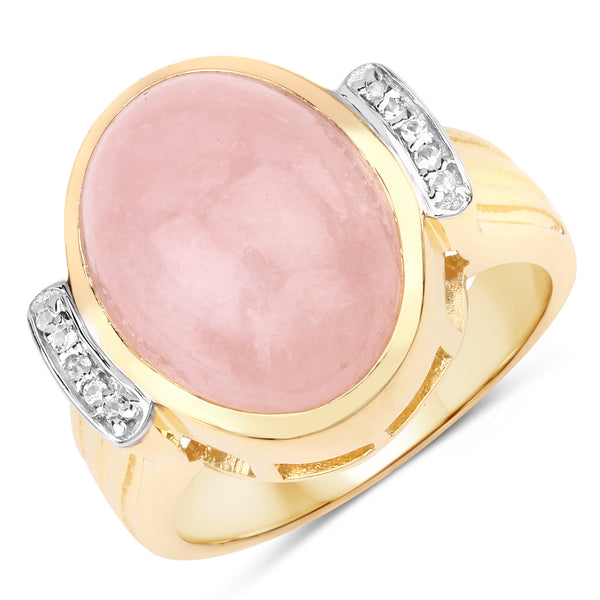 Genuine 14K Yellow Gold Plated Morganite and White Topaz Sterling Silver Cocktail Ring