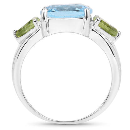 Genuine Blue Topaz and Peridot Sterling Silver 3-Stone Graduated Ring