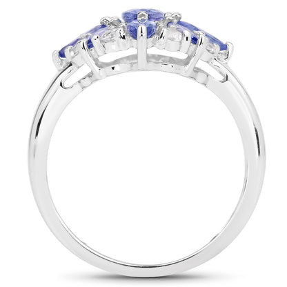 Genuine Tanzanite and White Topaz Sterling Silver Floral Ring