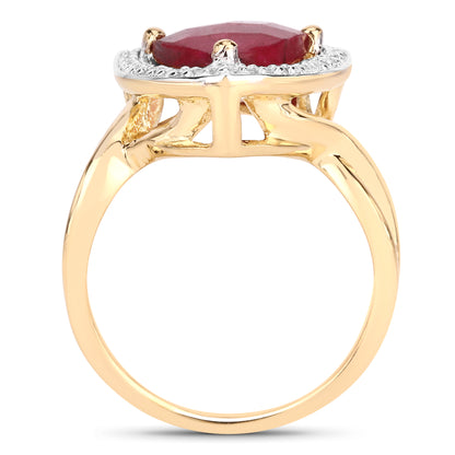 14K Yellow Gold Plated Dyed Ruby and White Topaz Sterling Silver Ring