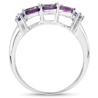 Genuine Amethyst and Tanzanite Sterling Silver Cocktail Ring