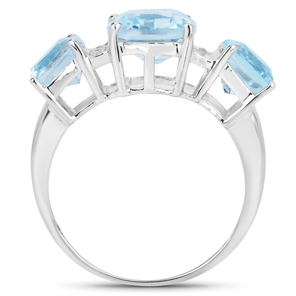 Genuine Blue Topaz and White Topaz Sterling Silver 3-Stone Graduated Ring