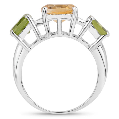 Genuine Citrine, Peridot and White Topaz Sterling Silver 3-Stone Graduated Ring