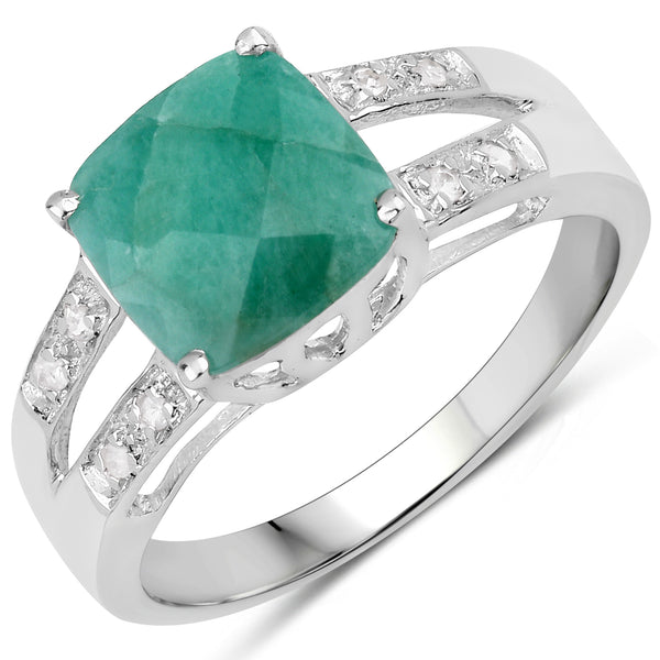 Dyed Emerald and White Topaz Sterling Silver Graduated Ring