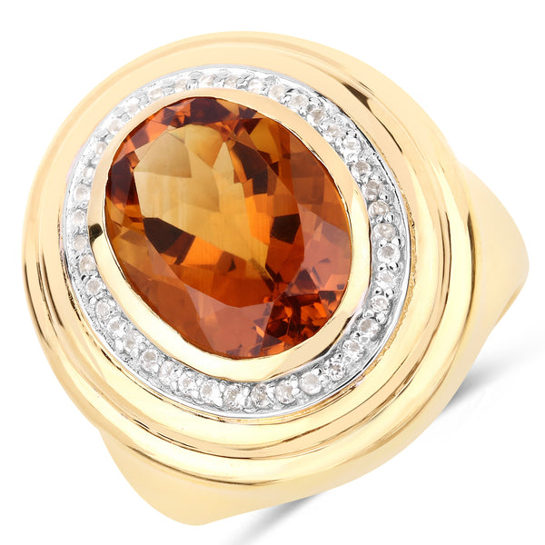 Genuine 14K Yellow Gold Plated Madeira Citrine and White Topaz Sterling Silver Ring